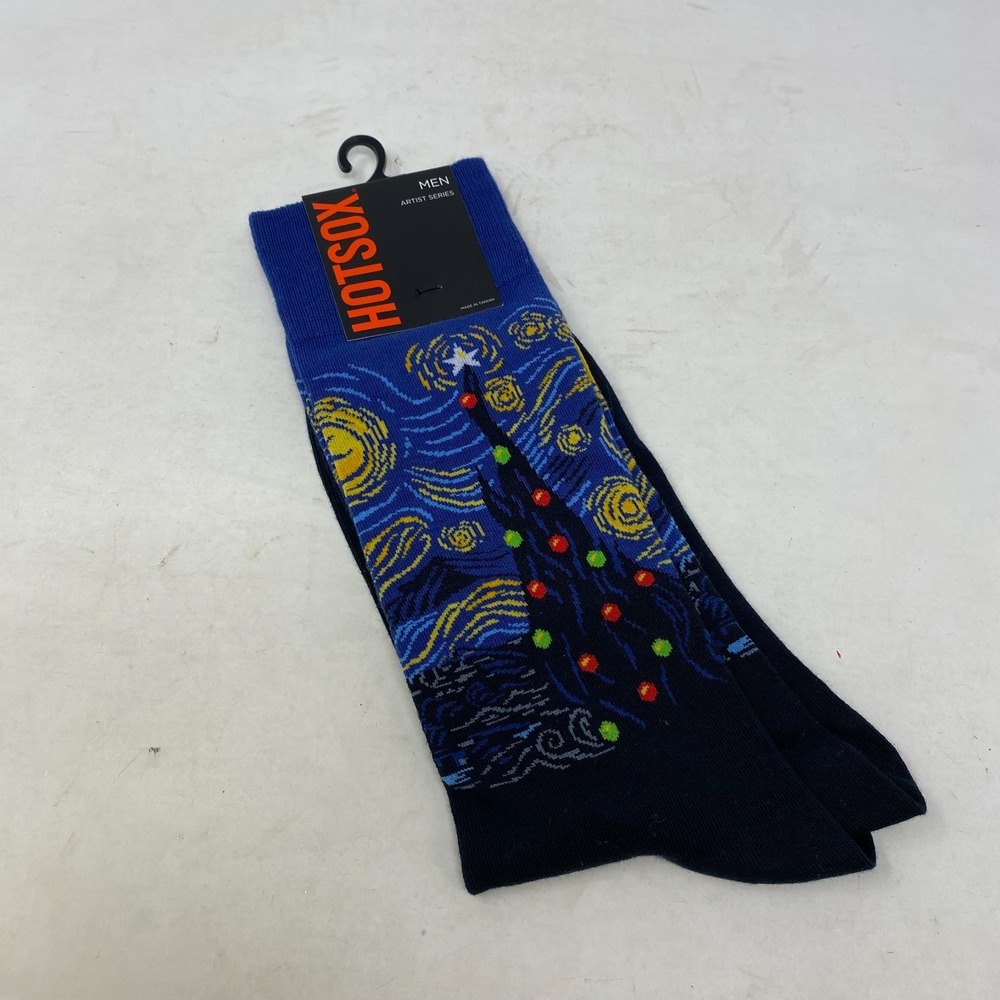 HOT‎ SOX~Sock 10-13~Men's Black CHRISTMAS STARRY NIGHT HOLIDAY Crew Socks